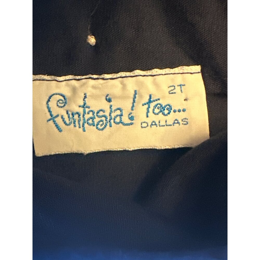 Vintage 80s Funtasia Too Toddler Dress 2T Navy & White Ruffled‎ Collar Cottage - Picture 3 of 4